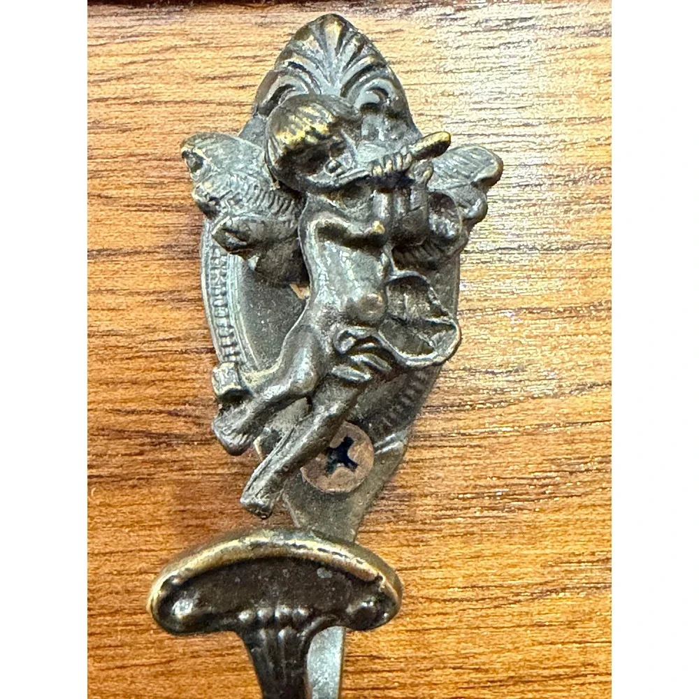 Vintage Brass Cherub Coat Rack 3 Hook Musical Angel Hanger Hollywood Regency 12